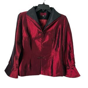 Tangyu Asian Inspired Jacket Womens XS Oxblood Red Silk Shantung Style Formal